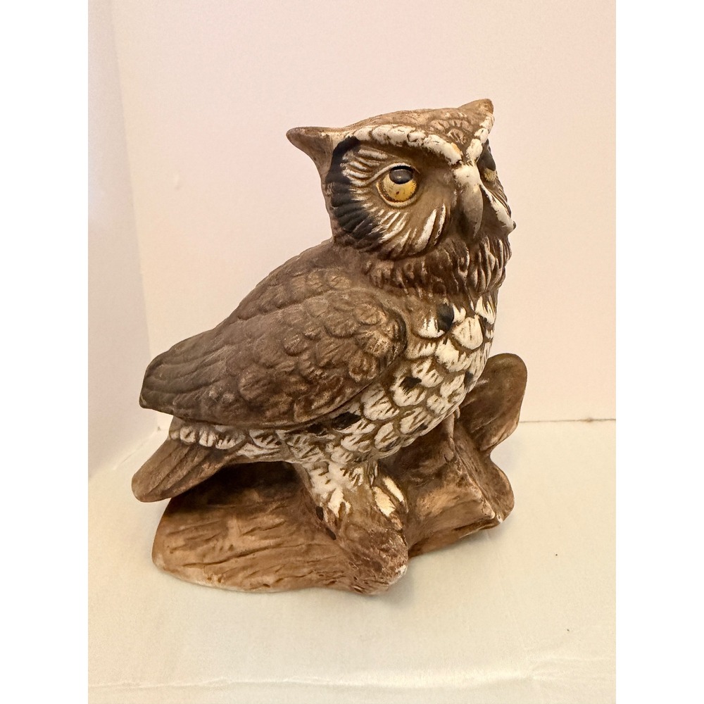 Homco Owl Figurine 5x5 Rustic Ceramic Tree Limb Statue 1114 Brown‎ White VTG